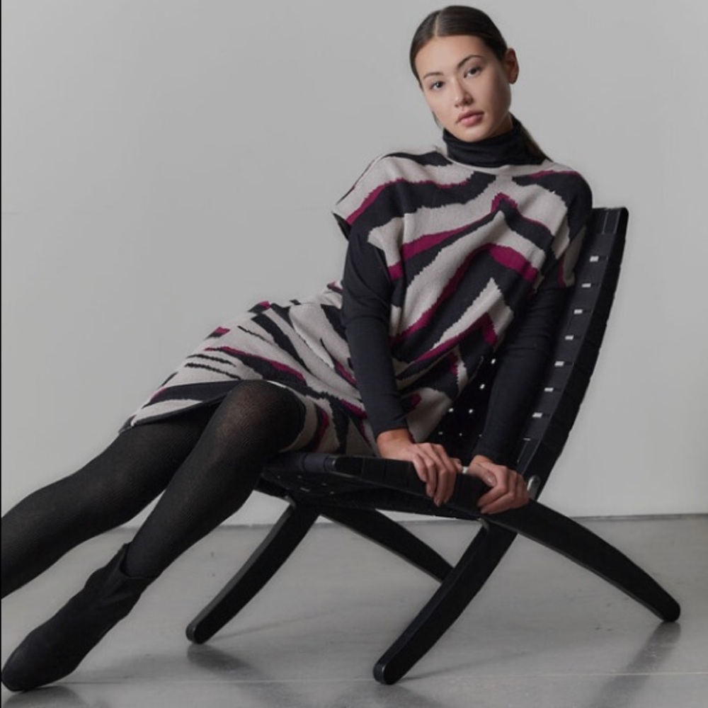 NATORI LE TIGRE-ANGKOR BOATNECK TIGER STRIPE DRESS COTTON SILK CASHMERE BLEND